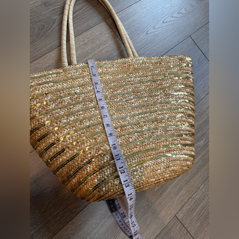 Cappelli Staw Summer Large Lined Tote Bag with Gold Sequins - Picture 8 of 15